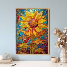 Mosaic Sunflower Art Print Colourful Abstract Floral Wall Decor - thumbnail 2