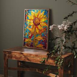 Mosaic Sunflower Art Print Colourful Abstract Floral Wall Decor - thumbnail 3