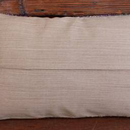 Handwoven Kilim Pillow Cover - Vintage Wool & Goat Hair, Orange Purple Checks - 12x20In - thumbnail 4