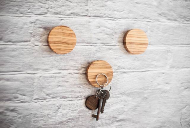 Magnetic Key Holder. Olive Wood Hanger. Wall Organizer. Entryway Round Keys Storage Magnet. Double Tape Sticker Mount