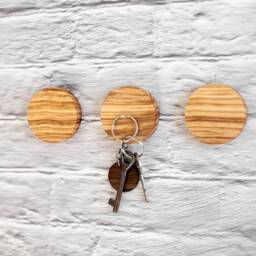 Magnetic Key Holder. Olive Wood Hanger. Wall Organizer. Entryway Round Keys Storage Magnet. Double Tape Sticker Mount - thumbnail 3