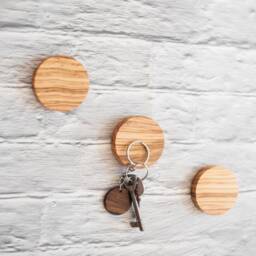 Magnetic Key Holder. Olive Wood Hanger. Wall Organizer. Entryway Round Keys Storage Magnet. Double Tape Sticker Mount - thumbnail 2
