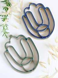 Set Of Two Ceramic Hamsa Wall Art - 3D Printed Clay, Housewarming Gift, Mediterranean Art, Home D??cor, Blue & Green Glaze - thumbnail 1