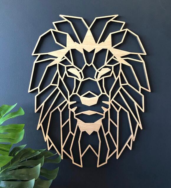 Geometric Lion Head - Wooden Wall Art Home Nursery Animal Safari Africa Wildlife - image 1