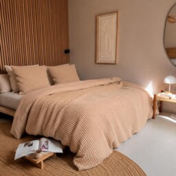 Beige Waffle 100% Cotton Duvet Cover Set - thumbnail 2