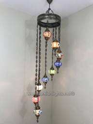 9-Globe Turkish Mosaic Chandelier, Moroccan Hanging Lamp - thumbnail 1