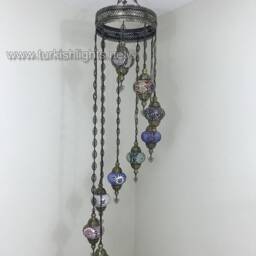 9-Globe Turkish Mosaic Chandelier, Moroccan Hanging Lamp - thumbnail 3