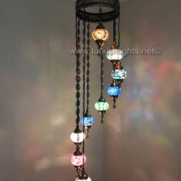 9-Globe Turkish Mosaic Chandelier, Moroccan Hanging Lamp - thumbnail 2