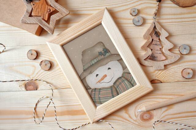 Snowman Painting For Winter Home Decor Art Print, Happy Go Lucky With Hat & Holly Trim Print - image 1