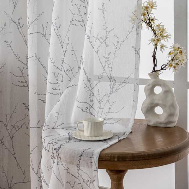 Custom Curtains White Branches Net Sheer Voile Curtain For Bedroom Living Room - image 1