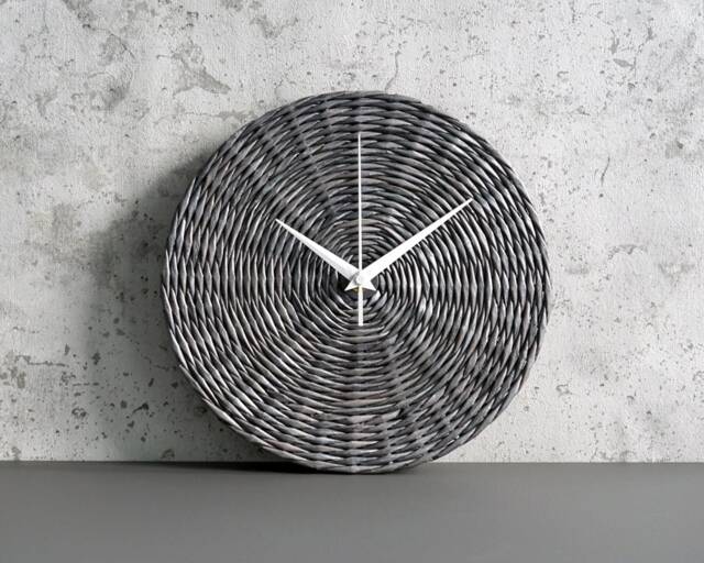 Grey Handwoven Wall Clock For Modern Industrial Interior, Eco Friendly Decoration New Home Owner, Sustainable Farmhouse - image 1