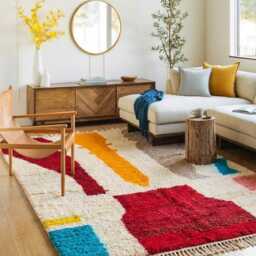 Multi-Color Abstract Moroccan Shag Rug, Hand Knotted Berber Carpet, Large Area Rug - thumbnail 3