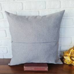 Cognac Faux Leather Strap Pillow Cover Light Gray Linen Look - 20x20'' - thumbnail 4