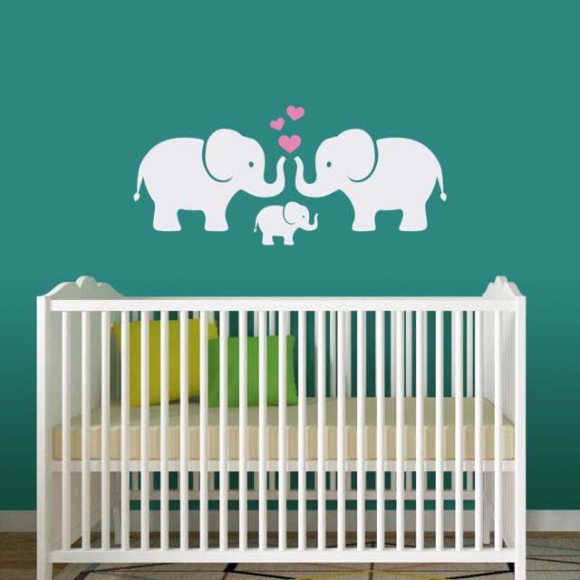 Elephant Family Wall Decal With Hearts - Nursery Decor - image 1
