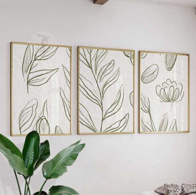 Set Of 3 Botanical Line Art Prints, Minimalist Leaf & Flower Posters, Modern Nature Inspired Wall Decor - image 1