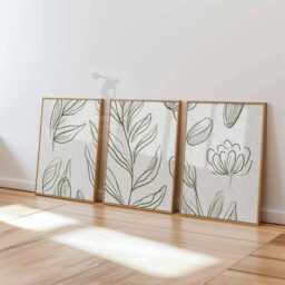 Set Of 3 Botanical Line Art Prints, Minimalist Leaf & Flower Posters, Modern Nature Inspired Wall Decor - thumbnail 3