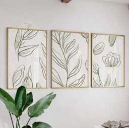 Set Of 3 Botanical Line Art Prints, Minimalist Leaf & Flower Posters, Modern Nature Inspired Wall Decor - thumbnail 1