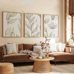 Set Of 3 Botanical Line Art Prints, Minimalist Leaf & Flower Posters, Modern Nature Inspired Wall Decor - thumbnail 2