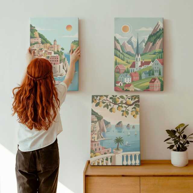 Canvas Art Set Of 3 - Picturesque Landscapes With Sea & Citrus Fruits, Turquoise Wall Art, Hanging Piece - image 1