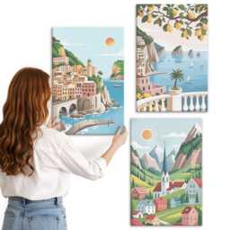 Canvas Art Set Of 3 - Picturesque Landscapes With Sea & Citrus Fruits, Turquoise Wall Art, Hanging Piece - thumbnail 3