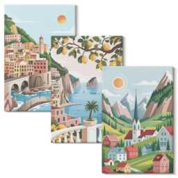 Canvas Art Set Of 3 - Picturesque Landscapes With Sea & Citrus Fruits, Turquoise Wall Art, Hanging Piece - thumbnail 2