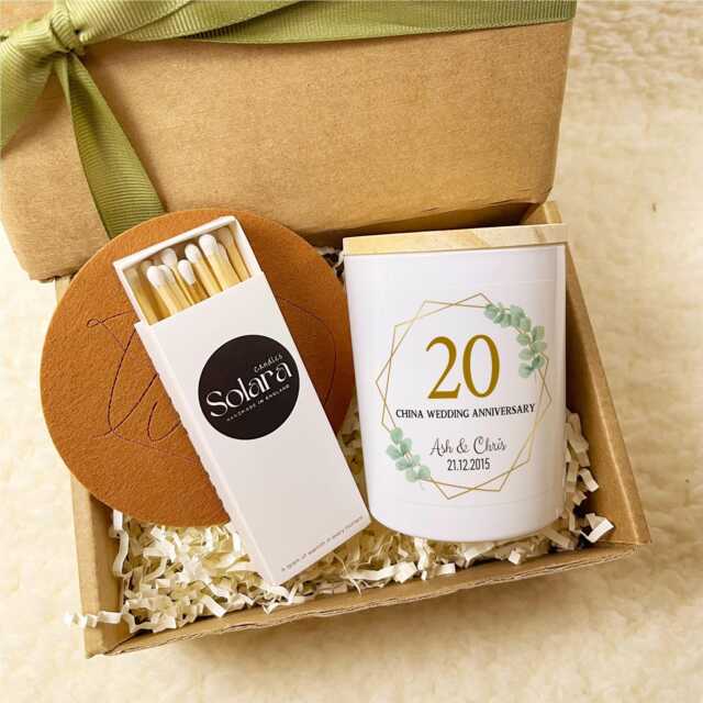 Personalised 20Th Wedding Anniversary Candle Gift Set, China Anniversary, Custom Couple Name & Date, Keepsake For Parents - image 1