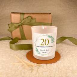 Personalised 20Th Wedding Anniversary Candle Gift Set, China Anniversary, Custom Couple Name & Date, Keepsake For Parents - thumbnail 3
