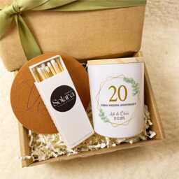 Personalised 20Th Wedding Anniversary Candle Gift Set, China Anniversary, Custom Couple Name & Date, Keepsake For Parents - thumbnail 1