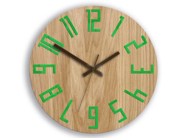 Large Green Wall Clock With Brown Hand, Silent Wood Slim Nature 33, 5cm/13, 19 - image 1