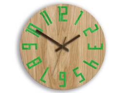 Large Green Wall Clock With Brown Hand, Silent Wood Slim Nature 33, 5cm/13, 19