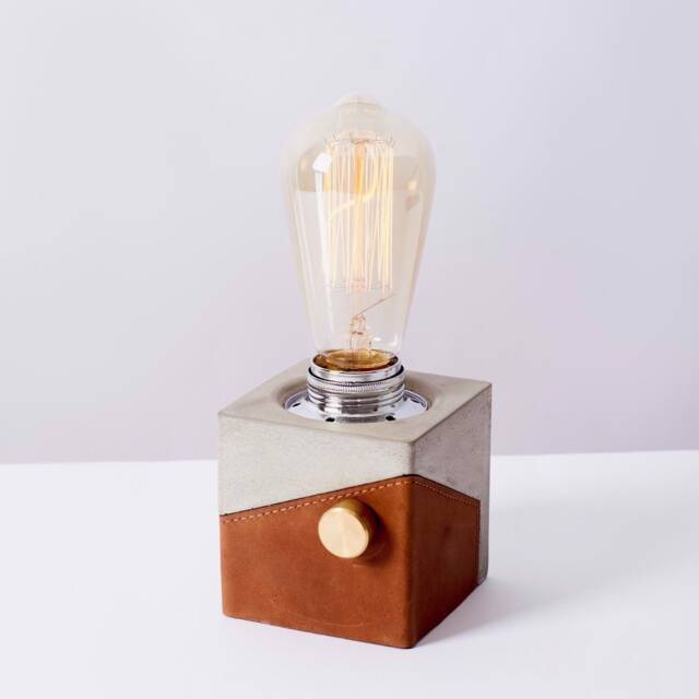 Leather Concrete Lamp, Industrial Minimal Unique Table Bedside Small Desk Lamp - image 1