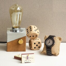 Leather Concrete Lamp, Industrial Minimal Unique Table Bedside Small Desk Lamp - thumbnail 3