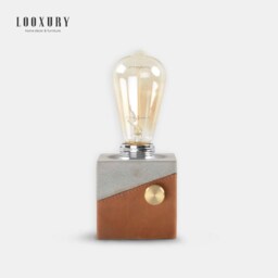 Leather Concrete Lamp, Industrial Minimal Unique Table Bedside Small Desk Lamp - thumbnail 2