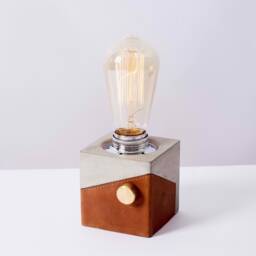 Leather Concrete Lamp, Industrial Minimal Unique Table Bedside Small Desk Lamp - thumbnail 1
