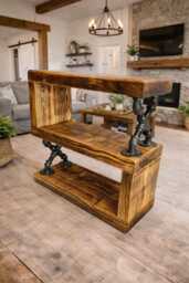 Handmade Unique Side Table - Rustic Industrial Wood Sofa Nightstand UK Coffee Storage