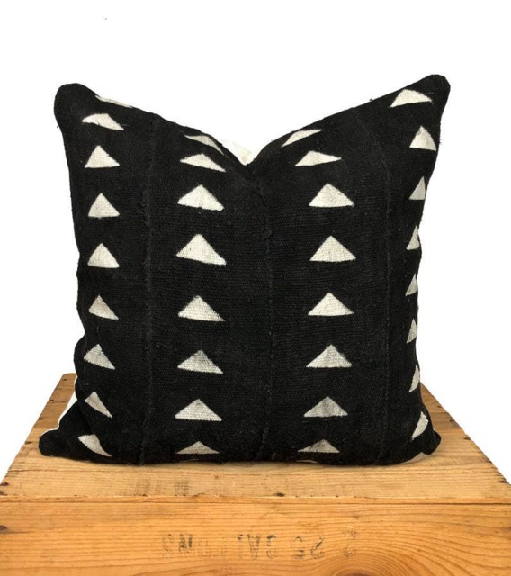 "Mud Cloth Pillow Cover, Authentic African Mudcloth Pillows, Triangle Print, ""Carlyle" - image 1