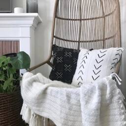 "Mud Cloth Pillow Cover, Authentic African Mudcloth Pillows, Triangle Print, ""Carlyle" - thumbnail 4
