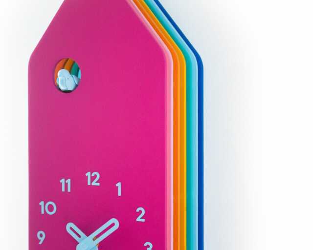 Layered Wood Cuckoo Clock, Rainbow House Shape, Modern Nursery Decor - image 1