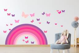 Pastel Rainbow & Butterflies Pink Purple Wall Sticker Kit Nursery Decal