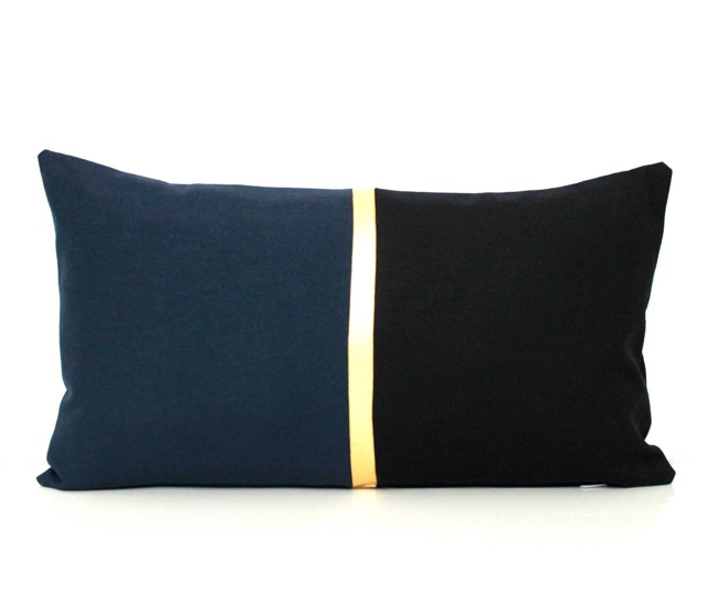 Navy Blue, Black & Metallic Gold Colorblock Pillow Cover - All Sizes Custom Stripe Color, Modern Home Throw - image 1
