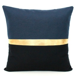 Navy Blue, Black & Metallic Gold Colorblock Pillow Cover - All Sizes Custom Stripe Color, Modern Home Throw - thumbnail 3