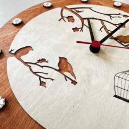 Handmade Wooden Wall Clock Cottage Bird & Cage Design - thumbnail 2