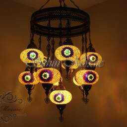 Turkish Mosaic Sultan Chandelier - 11 Large Globe Ottoman Ceiling Lamp - S11L - thumbnail 3