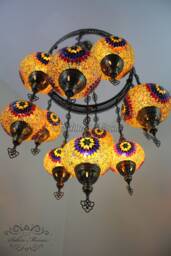 Turkish Mosaic Sultan Chandelier - 11 Large Globe Ottoman Ceiling Lamp - S11L
