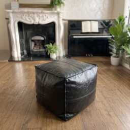 Handmade Vegan Leather Cube Pouf/Square Ottoman Pouffe Tan, Brown, Black Footstool - Unstuffed - thumbnail 2