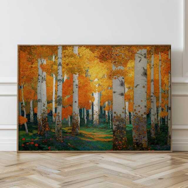 Gustav Klimt Abstract Wall Art, Landscape Painting, Unframed Geometric Forest Living Room Decor - image 1
