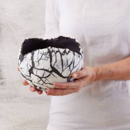 Large Black & White Ceramic Planter For Succulent Or Flowers, Round Decorative Boho Chic Vase, Pot Living Room - thumbnail 2