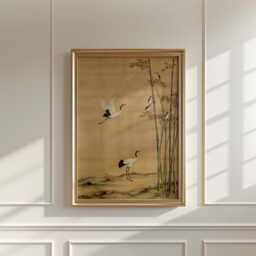 Crane & Bamboo Print - Japanese Wall Art Oriental Nature Poster - thumbnail 3
