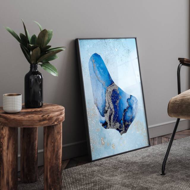 Barbados Map Shades Of Blue & Silver Wall Art Print - image 1