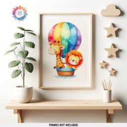 Hot Air Balloon Nursery Prints - Set Of 3 Safari Posters - Boho Name Colourful Girls Boys Wall Art Kids Bedroom Decor Gift - thumbnail 3